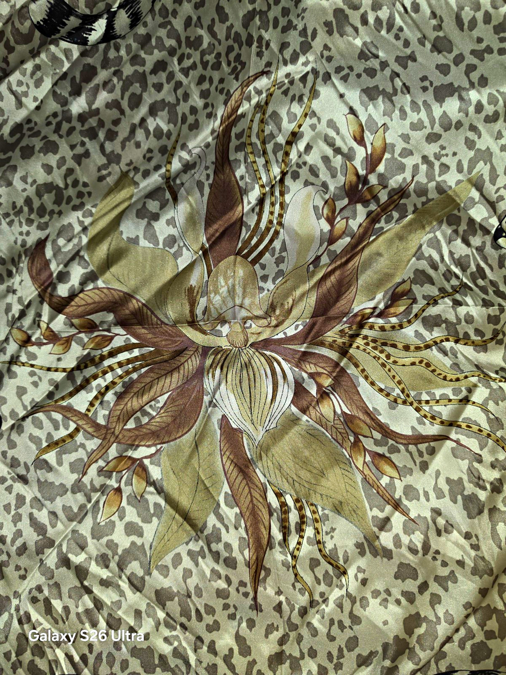 Vince Camuto Silk Satin Square Scarf Leopard Animal Print Beige Brown Black